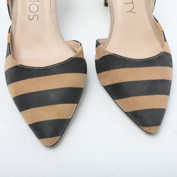 Sole Society JENN Striped Suede d'Orsay Pumps Point Toe Heels Shoes Back Tan 7.5 - Picture 9 of 10